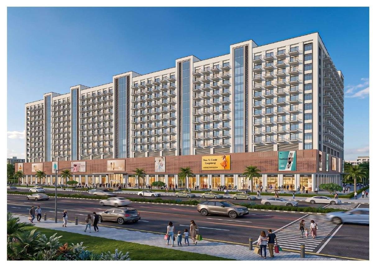 Mixed-use architectural illustration from the supplied floor plan brochure
